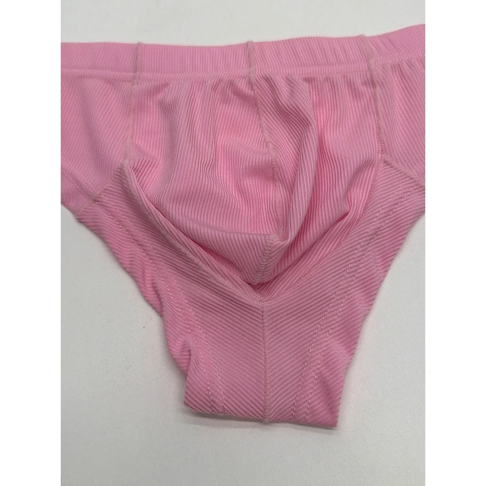 Mens Pink Ribbed Low Rise Bikini Briefs Contoured Pouch Size L
